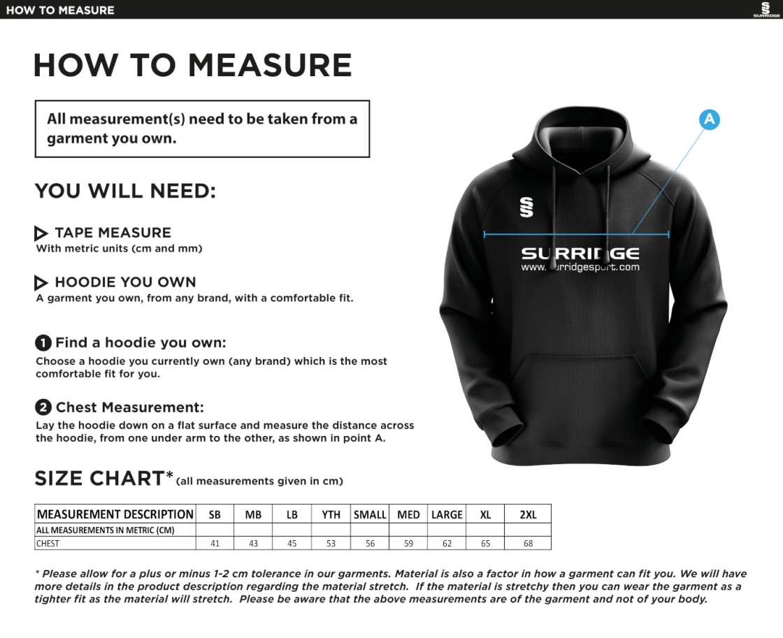 Great Budworth CC - Blade Hoody - Size Guide