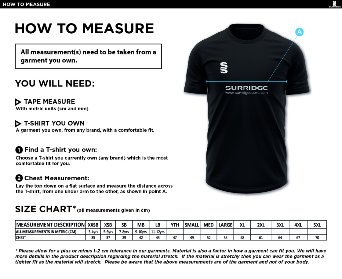 Great Budworth CC - Blade Polo - Size Guide