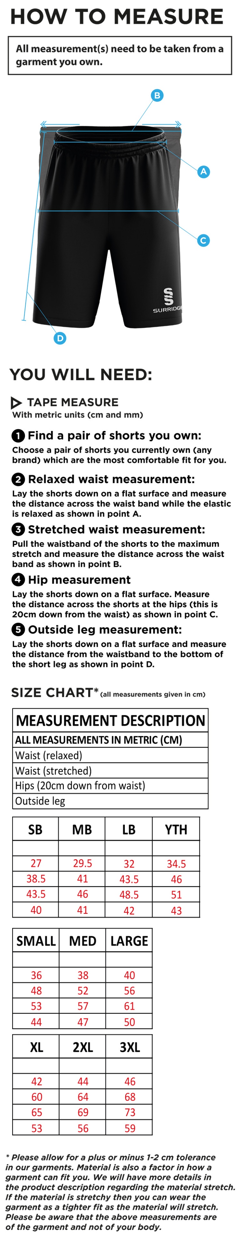 Great Budworth CC - Blade Shorts - Size Guide