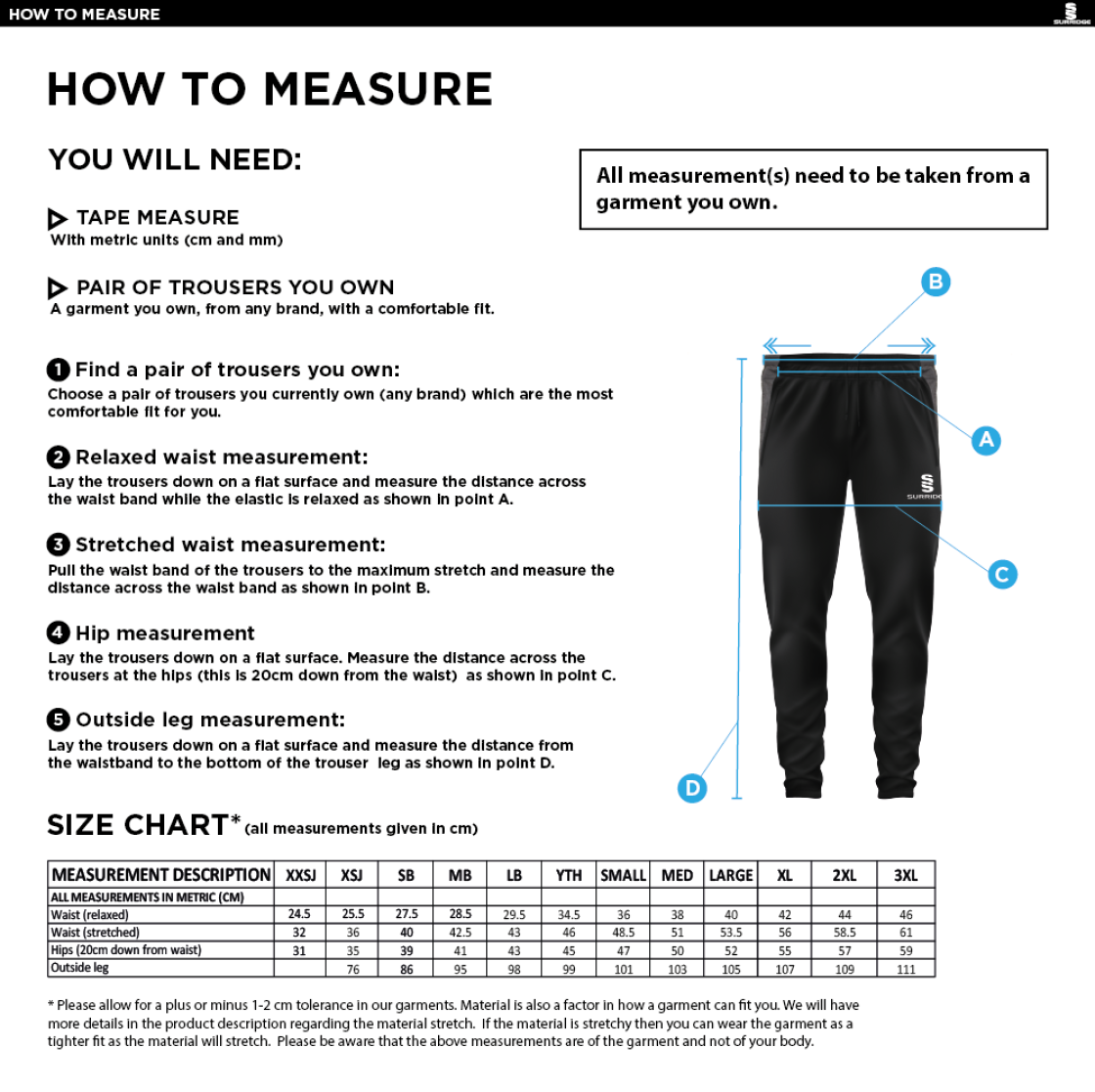 Great Budworth CC - Tek Skinny Pants - Size Guide