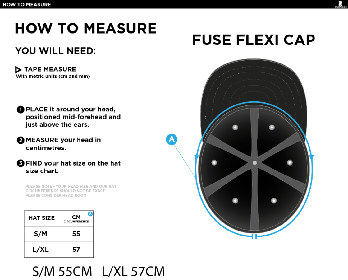 GREAT BUDWORTH CC Fuse Flexi Cap - Navy - Size Guide