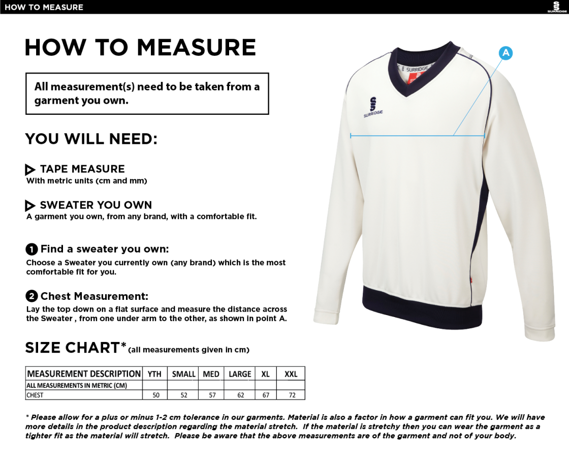 Great Budworth CC - Long Sleeve Sweater - Size Guide
