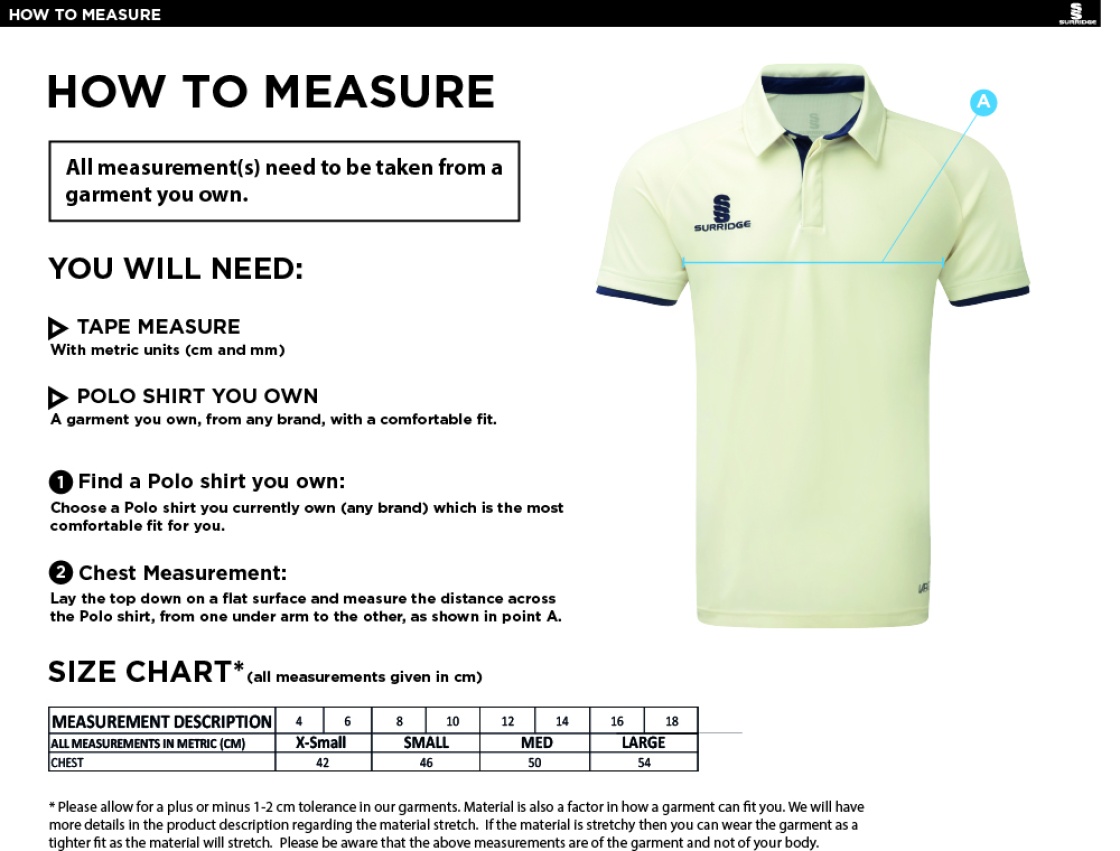 GREAT BUDWORTH CC Dual Cricket Shirt Short Sleeve Womens - Size Guide