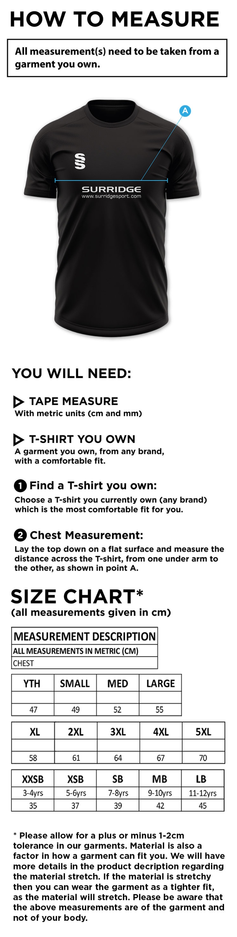 Great Budworth CC - Blade Polo - Size Guide