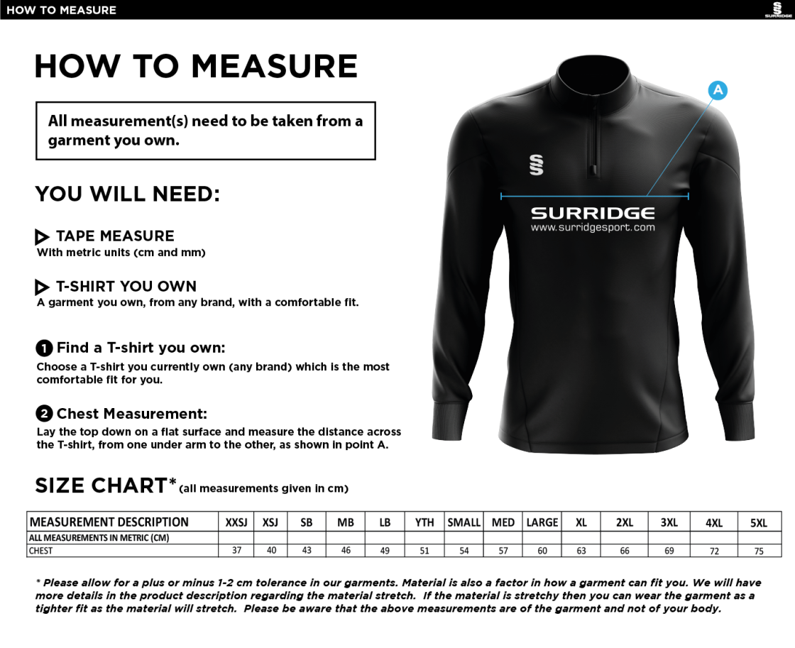 Great Budworth CC - Blade Performance Top - Size Guide