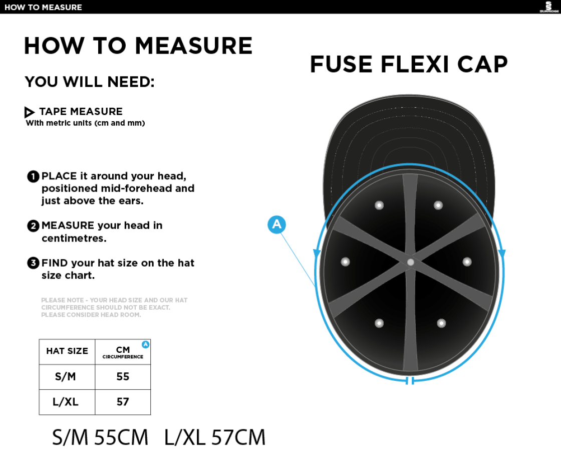 GREAT BUDWORTH CC Fuse Flexi Cap - Maroon - Size Guide