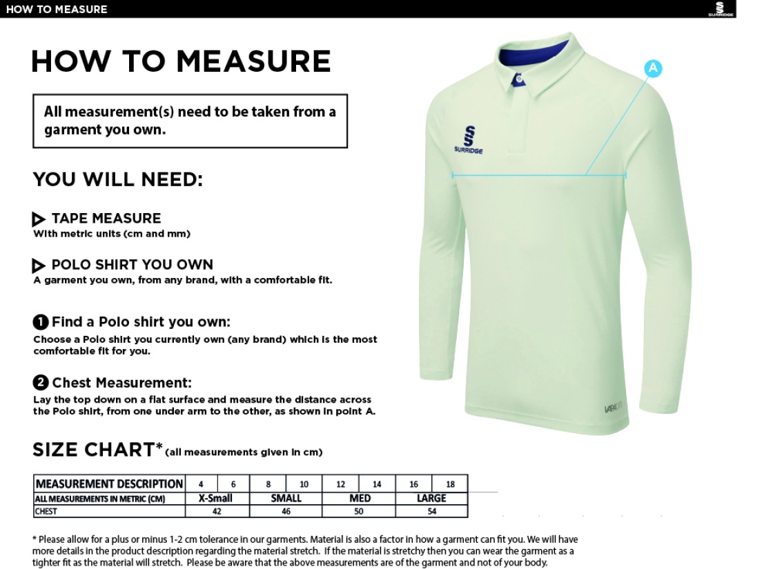 GREAT BUDWORTH CC DUAL LONG SLEEVE CRICKET SHIRT (WOMENS)-Ivory - Size Guide