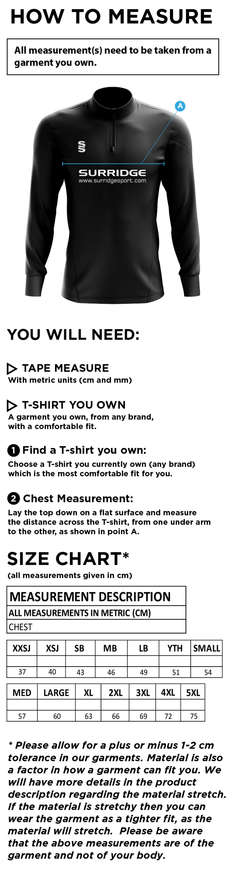 Great Budworth CC - Blade Performance Top - Size Guide